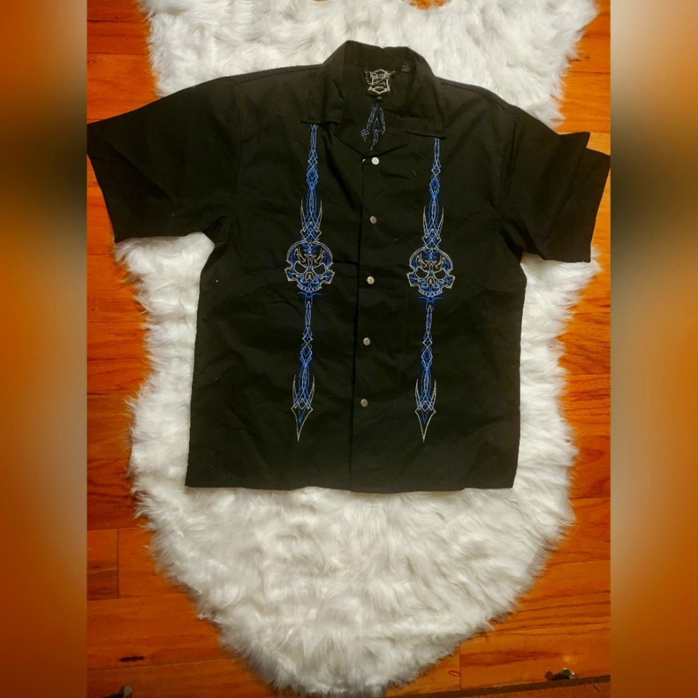 Men's Black Shirt with Blue Skull Design